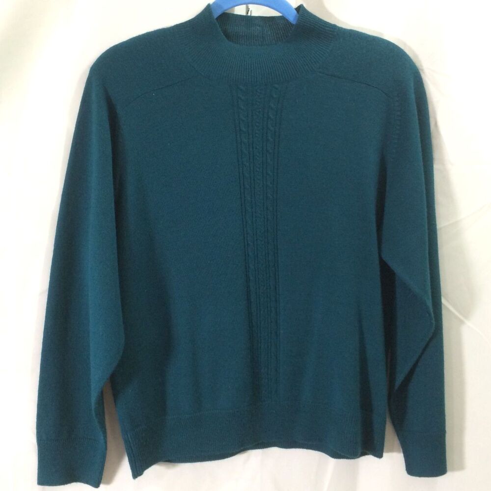 Alfred Dunner Vintage 80s Dark Green Wool Blend Cable Knit Sweater PM Hong Kong